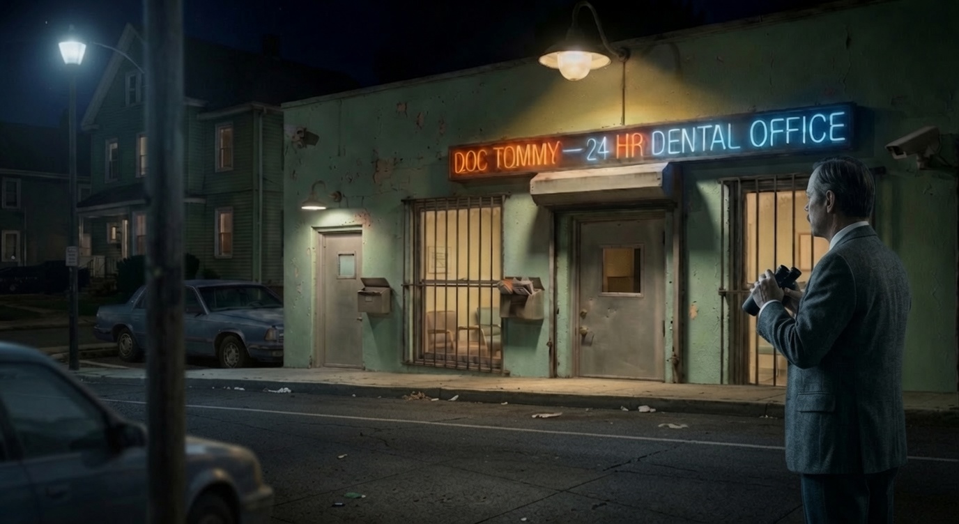 Inspector Harvey Callahan conducting field surveillance of the subject premises at night