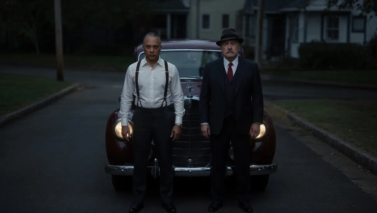 Jimmy Reid and MacGregor in front of the Rolls-Royce